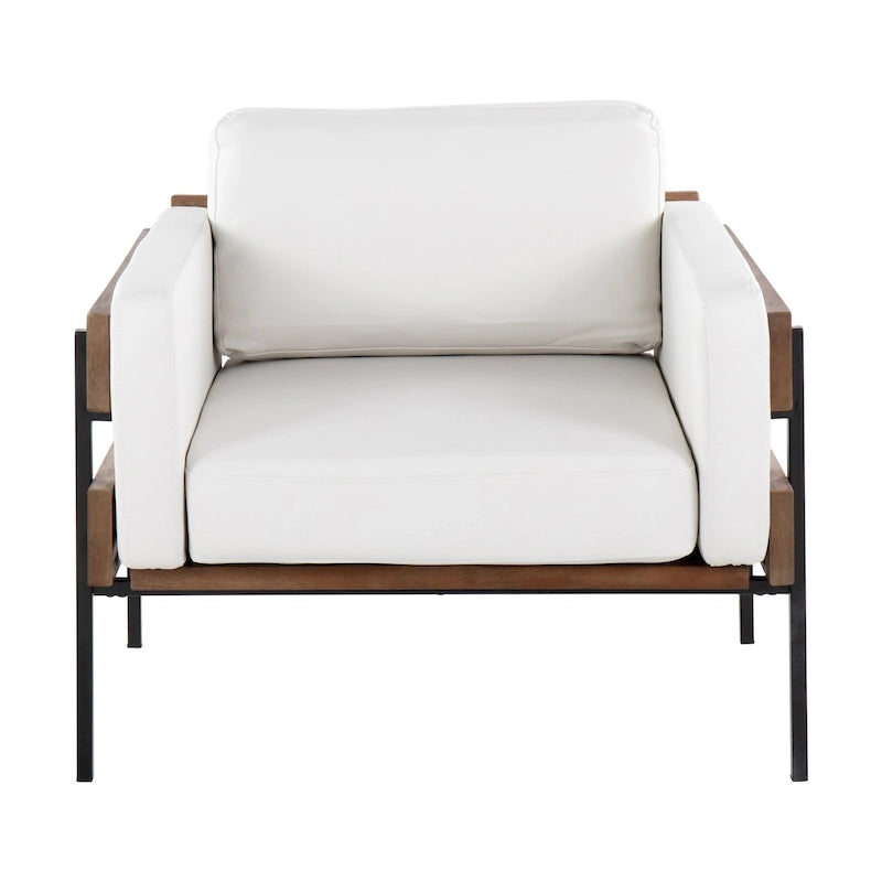 Fauteuil de ferme avec coussin d'assise rembourré, panneau en bois et structure en métal