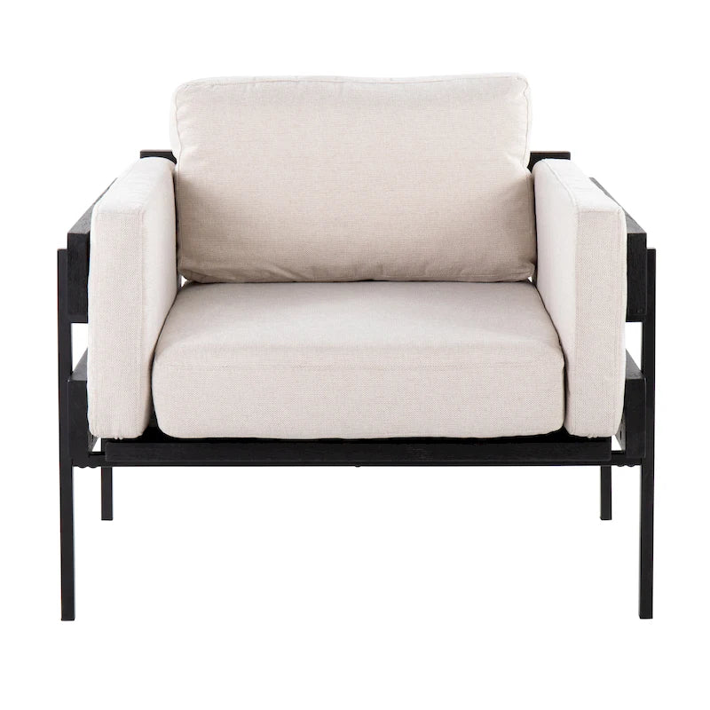 Fauteuil de ferme avec coussin d'assise rembourré, panneau en bois et structure en métal