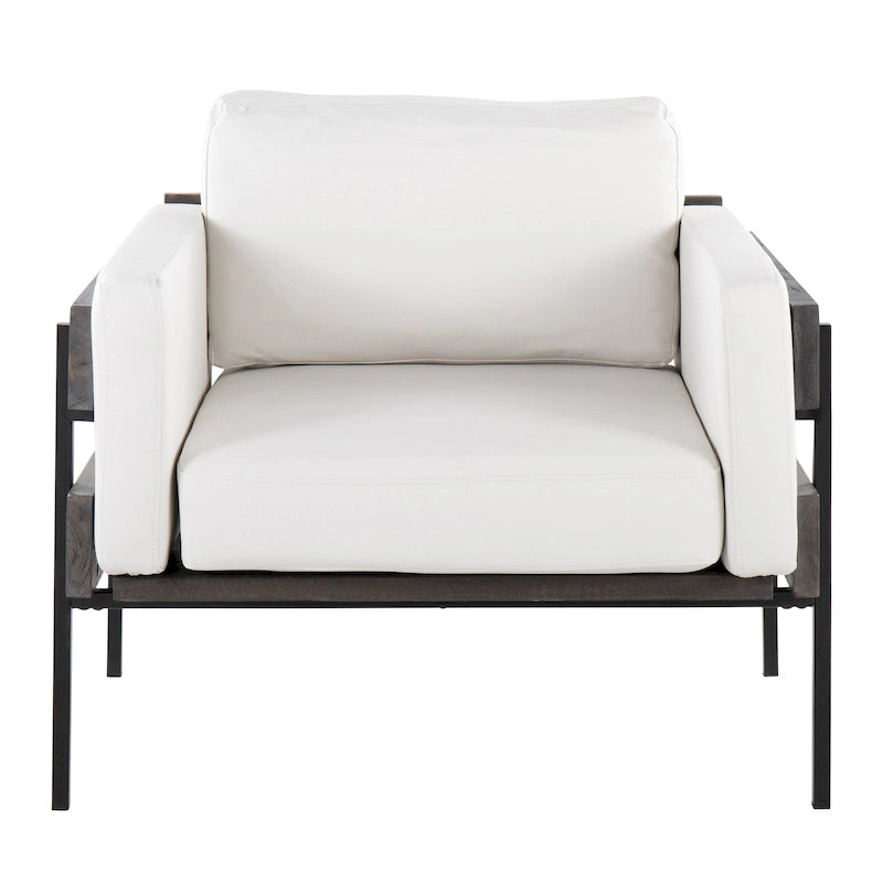 Fauteuil de ferme avec coussin d'assise rembourré, panneau en bois et structure en métal