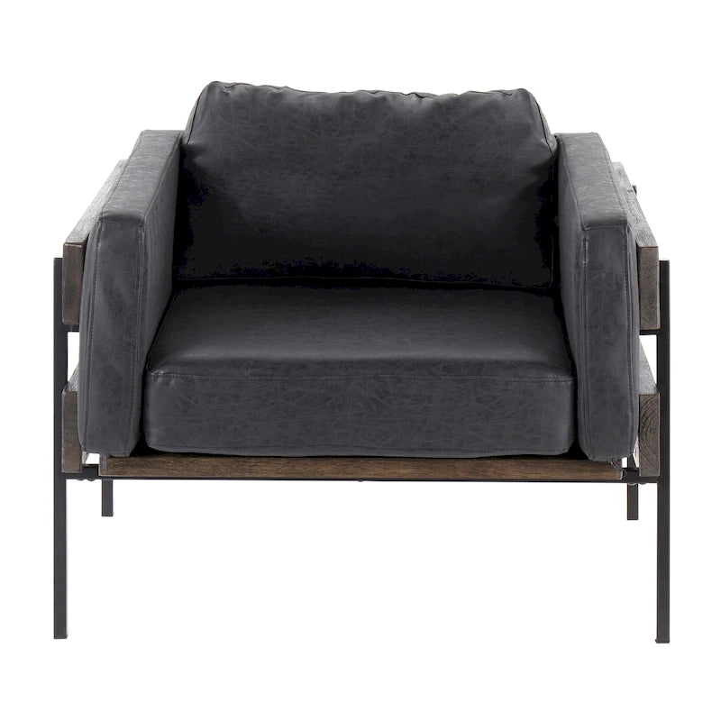 Fauteuil de ferme avec coussin d'assise rembourré, panneau en bois et structure en métal