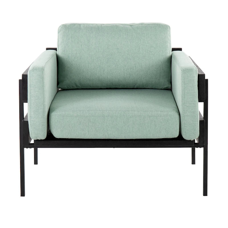 Fauteuil de ferme avec coussin d'assise rembourré, panneau en bois et structure en métal
