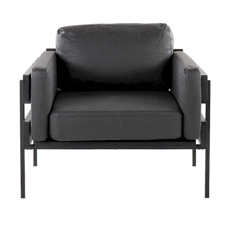 Fauteuil de ferme avec coussin d'assise rembourré, panneau en bois et structure en métal
