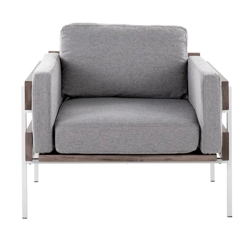 Fauteuil de ferme avec coussin d'assise rembourré, panneau en bois et structure en métal