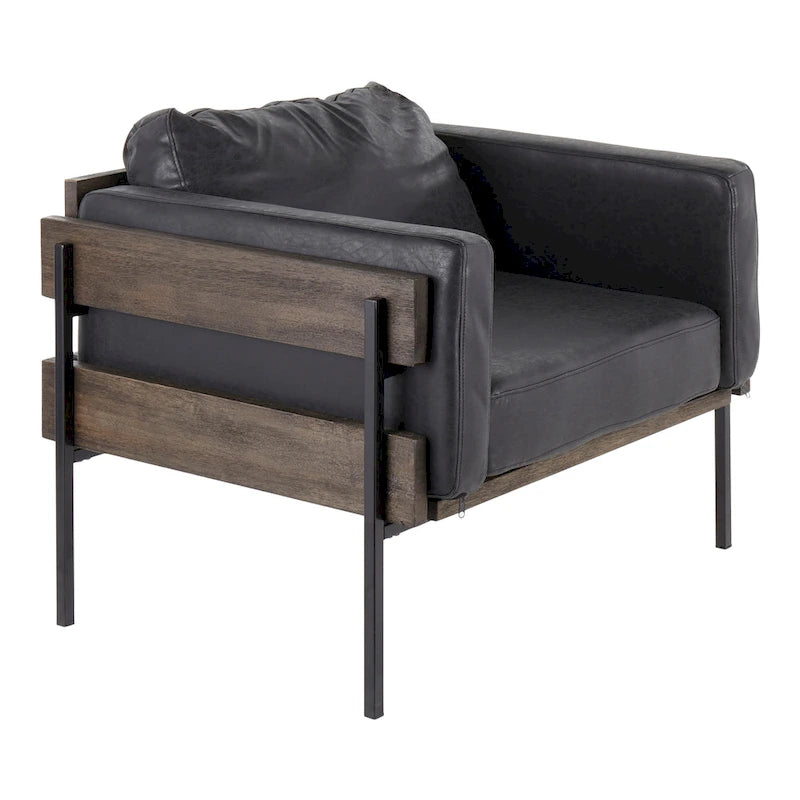 Fauteuil de ferme avec coussin d'assise rembourré, panneau en bois et structure en métal