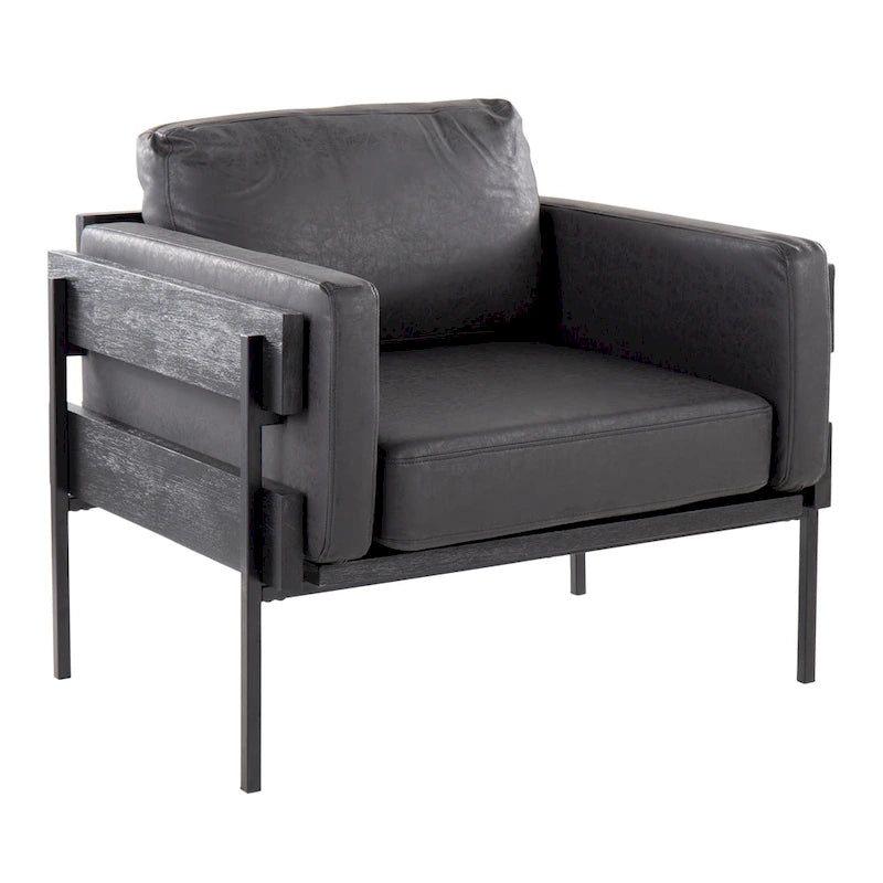 Fauteuil de ferme avec coussin d'assise rembourré, panneau en bois et structure en métal