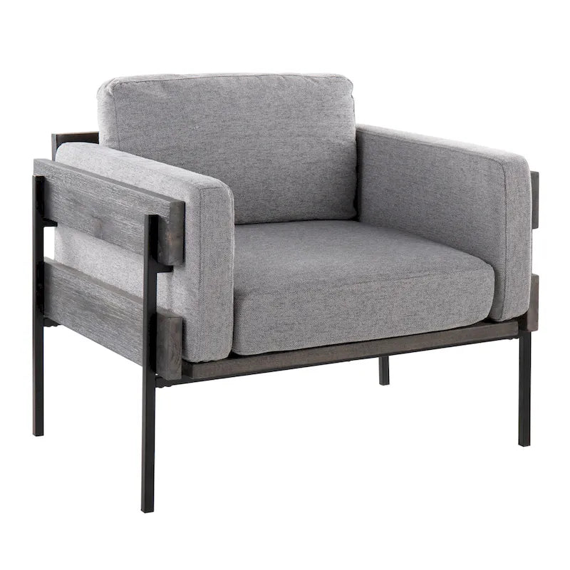 Fauteuil de ferme avec coussin d'assise rembourré, panneau en bois et structure en métal