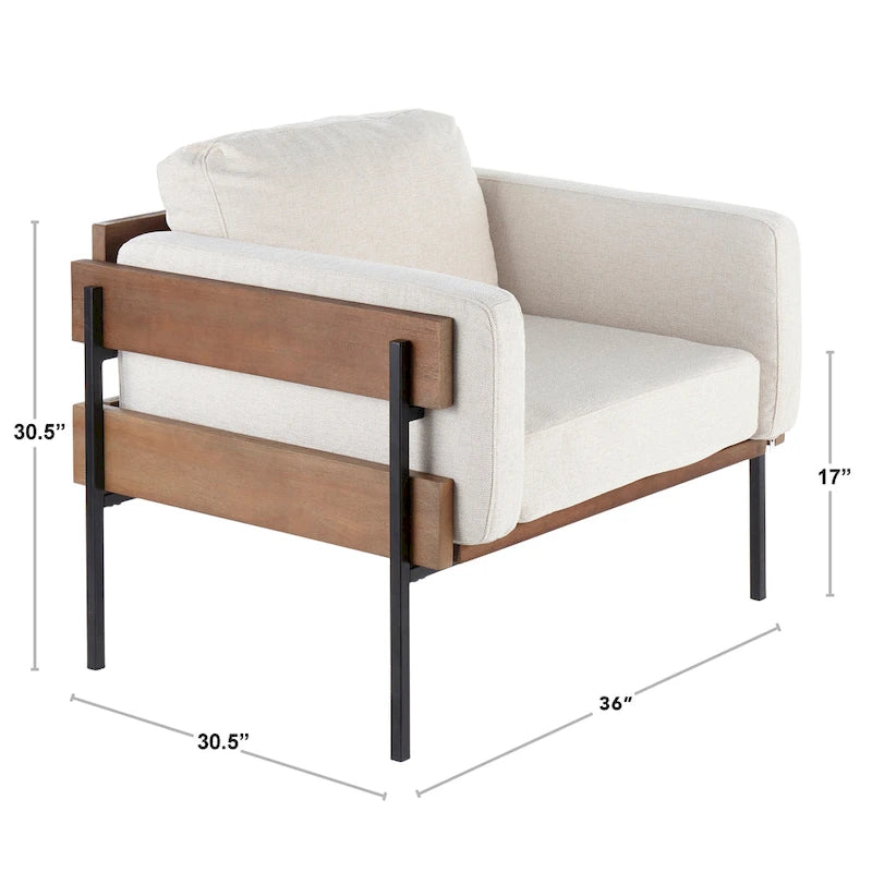 Fauteuil de ferme avec coussin d'assise rembourré, panneau en bois et structure en métal
