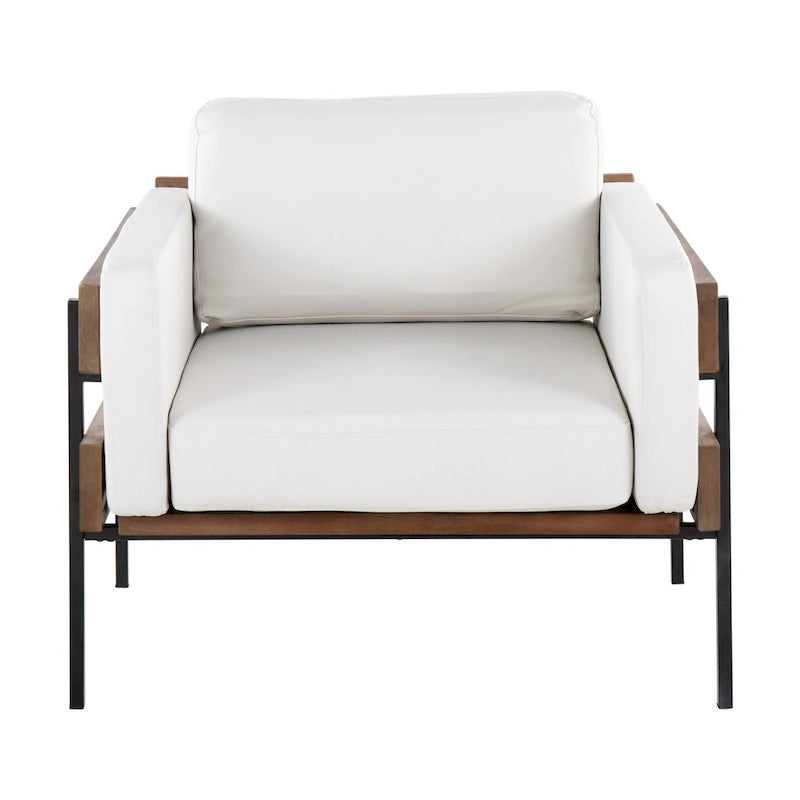Fauteuil de ferme avec coussin d'assise rembourré, panneau en bois et structure en métal