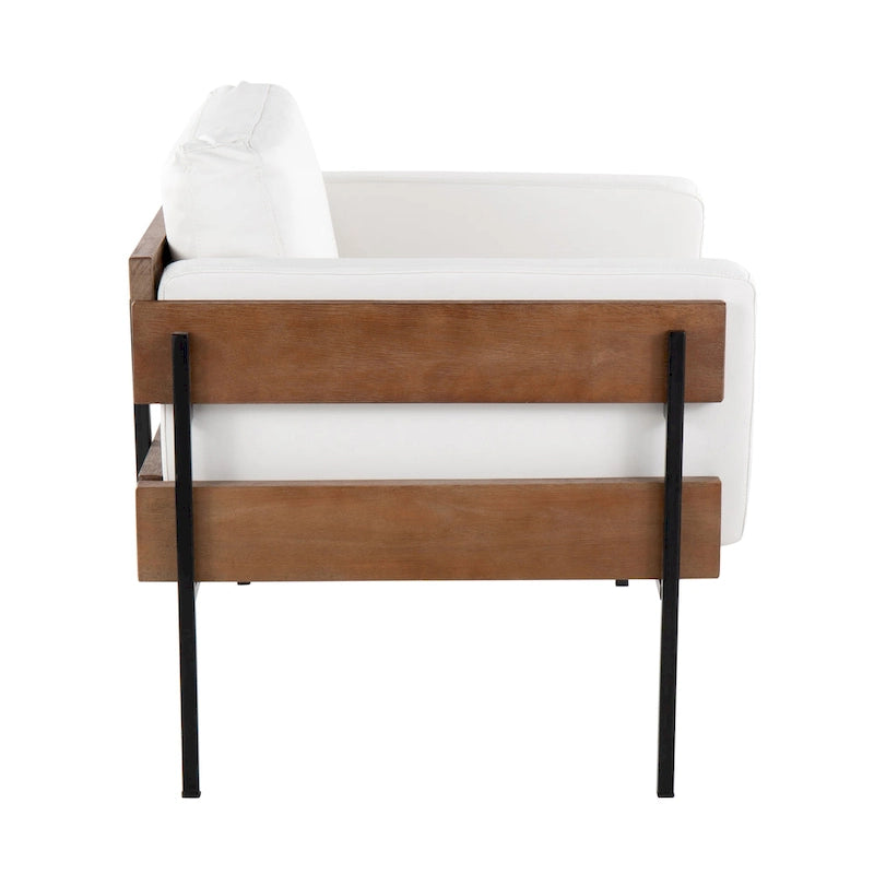 Fauteuil de ferme avec coussin d'assise rembourré, panneau en bois et structure en métal