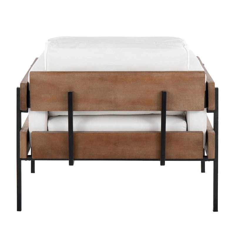 Fauteuil de ferme avec coussin d'assise rembourré, panneau en bois et structure en métal