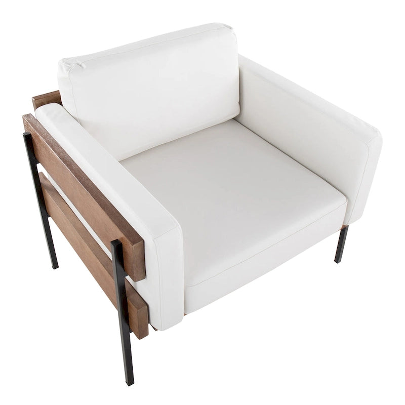 Fauteuil de ferme avec coussin d'assise rembourré, panneau en bois et structure en métal