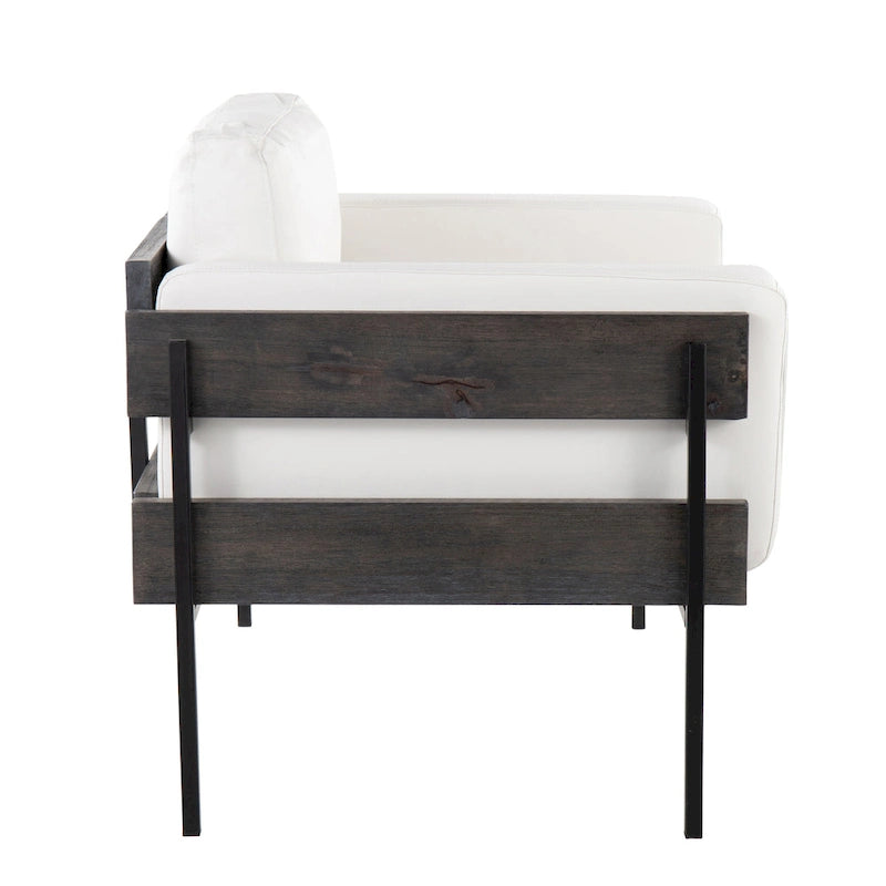 Fauteuil de ferme avec coussin d'assise rembourré, panneau en bois et structure en métal