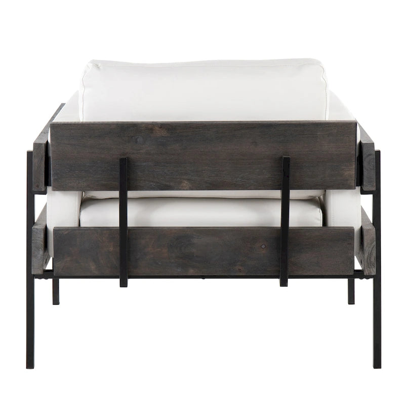 Fauteuil de ferme avec coussin d'assise rembourré, panneau en bois et structure en métal