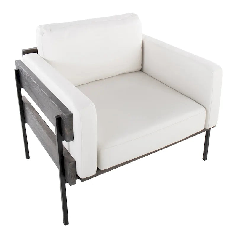 Fauteuil de ferme avec coussin d'assise rembourré, panneau en bois et structure en métal