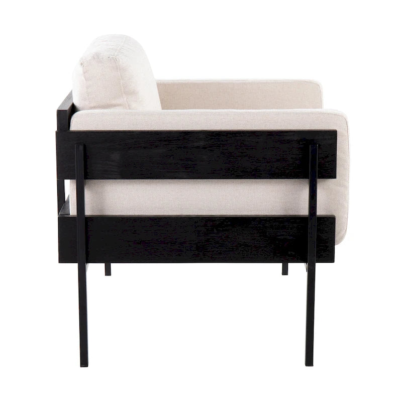 Fauteuil de ferme avec coussin d'assise rembourré, panneau en bois et structure en métal