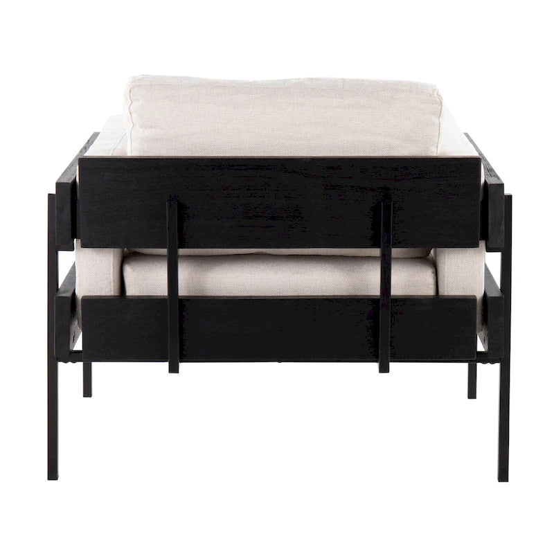 Fauteuil de ferme avec coussin d'assise rembourré, panneau en bois et structure en métal