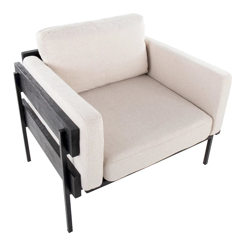 Fauteuil de ferme avec coussin d'assise rembourré, panneau en bois et structure en métal