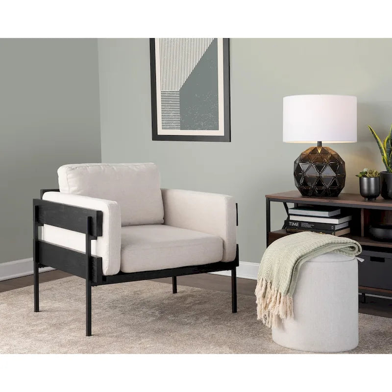 Fauteuil de ferme avec coussin d'assise rembourré, panneau en bois et structure en métal