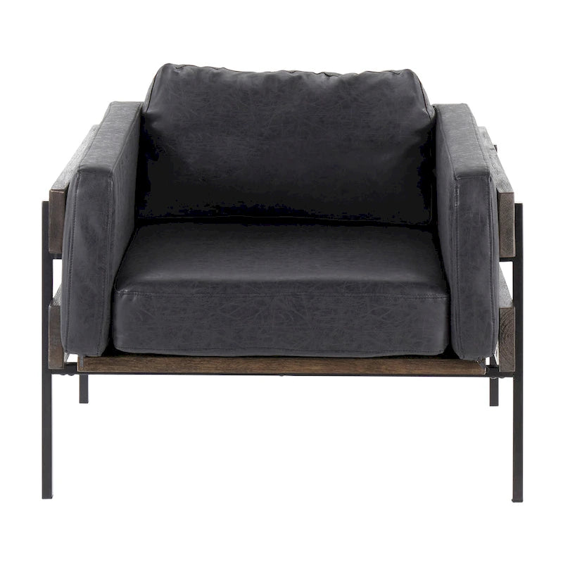 Fauteuil de ferme avec coussin d'assise rembourré, panneau en bois et structure en métal