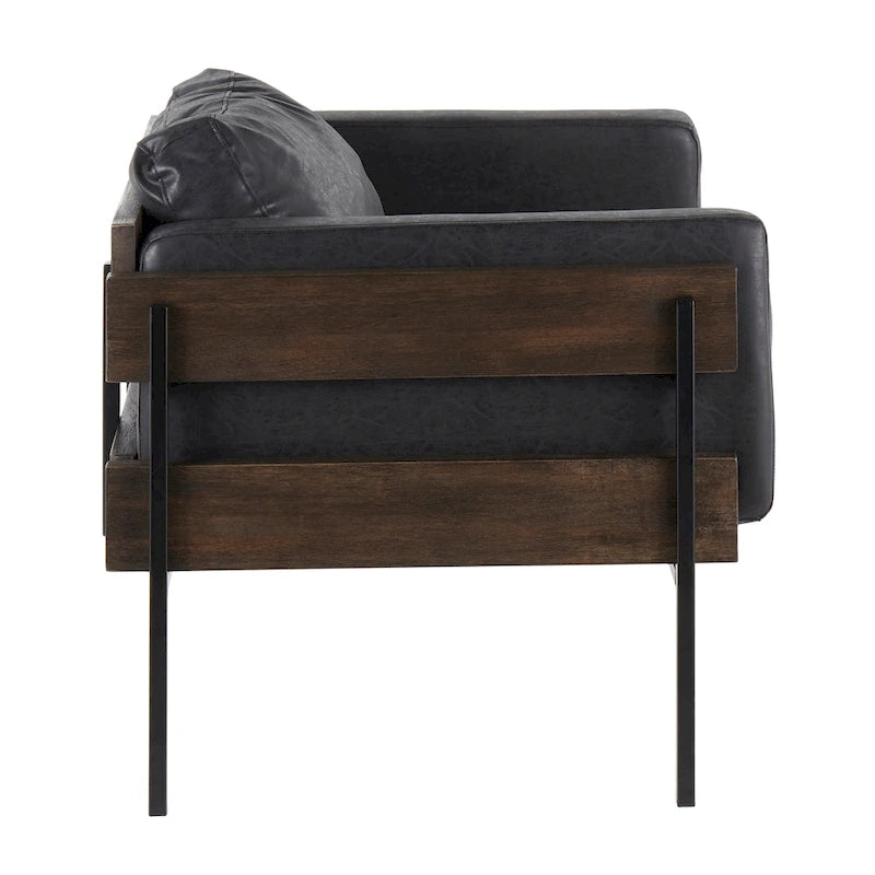 Fauteuil de ferme avec coussin d'assise rembourré, panneau en bois et structure en métal