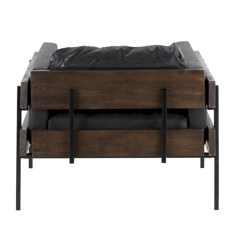 Fauteuil de ferme avec coussin d'assise rembourré, panneau en bois et structure en métal