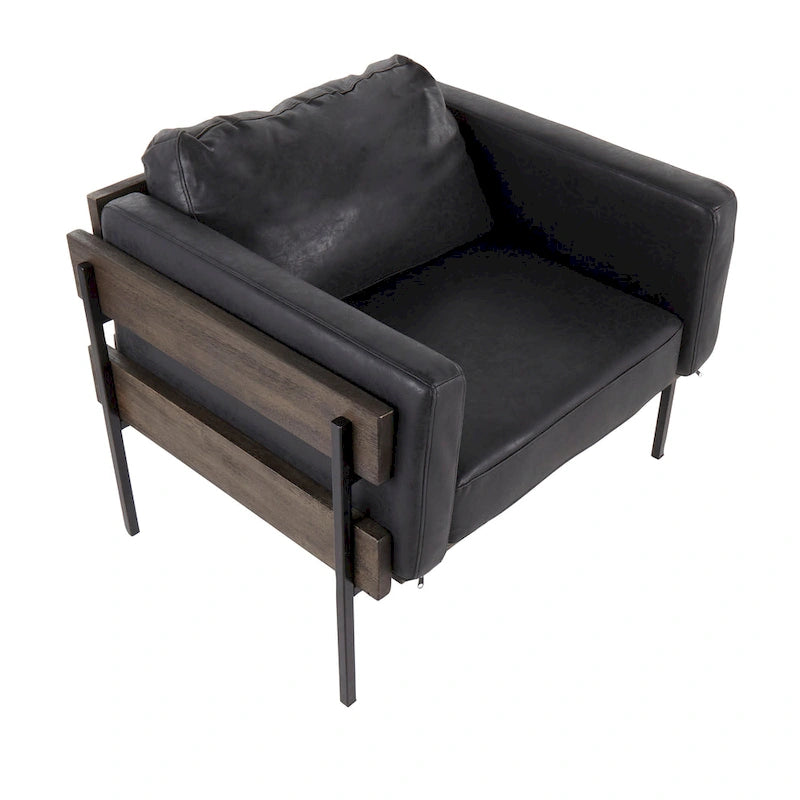 Fauteuil de ferme avec coussin d'assise rembourré, panneau en bois et structure en métal