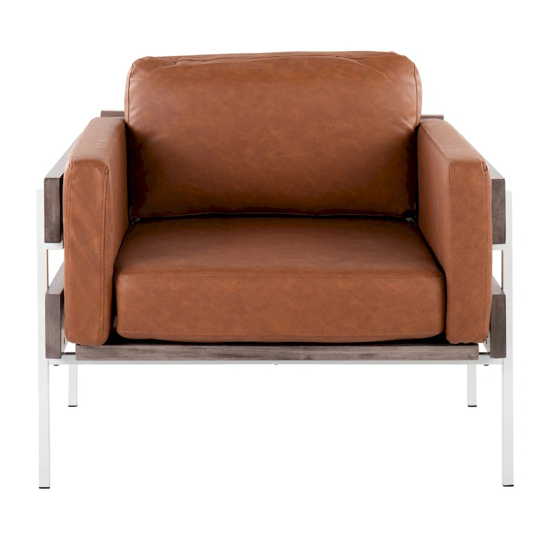 Fauteuil de ferme avec coussin d'assise rembourré, panneau en bois et structure en métal