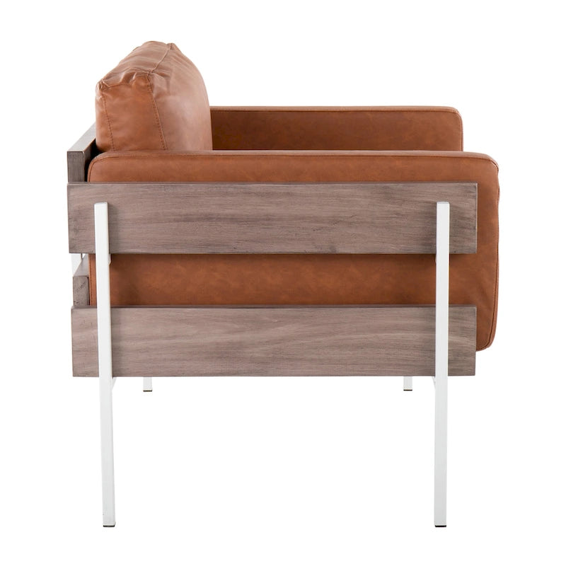 Fauteuil de ferme avec coussin d'assise rembourré, panneau en bois et structure en métal