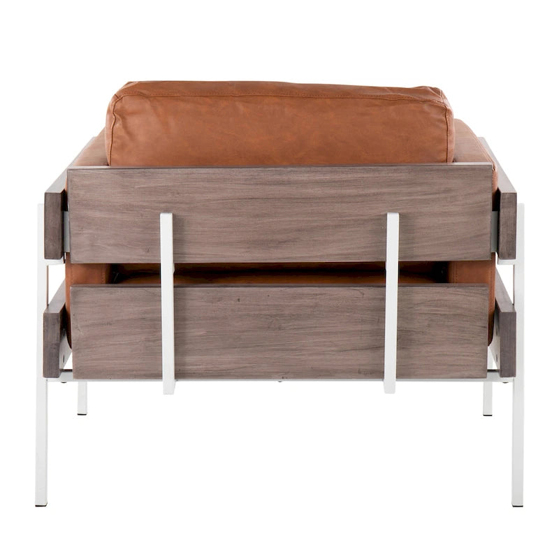Fauteuil de ferme avec coussin d'assise rembourré, panneau en bois et structure en métal