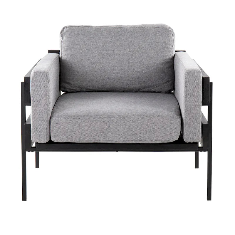 Fauteuil de ferme avec coussin d'assise rembourré, panneau en bois et structure en métal