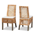 Chaise de salle à manger Bohème en rotin naturel avec coussin blanc et bois d'acajou