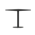 Table de salle à manger carrée avec plateau stratifié et pied central rond, noir