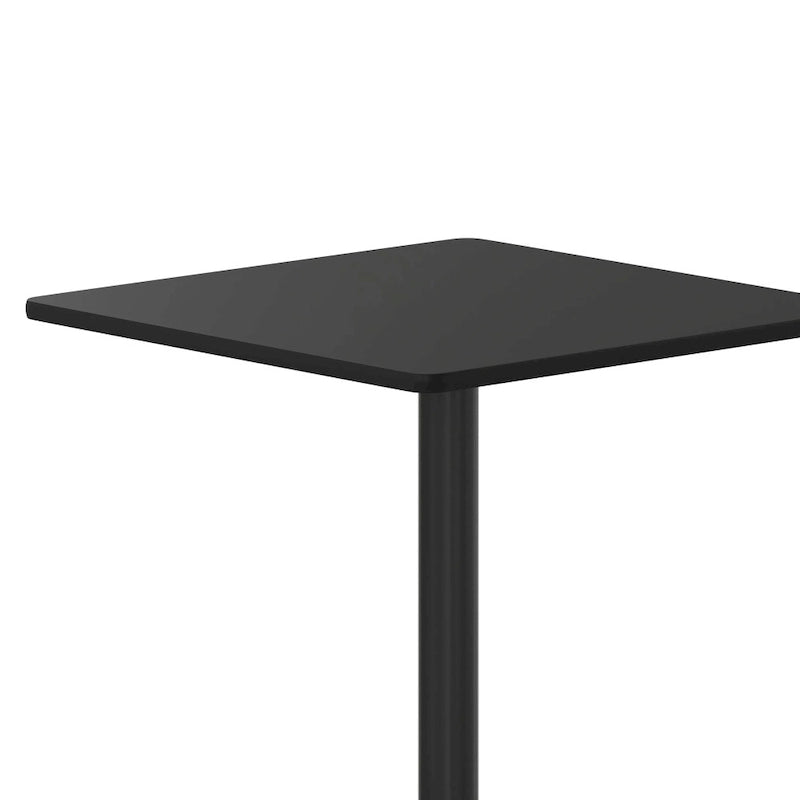 Table de salle à manger carrée avec plateau stratifié et pied central rond, noir