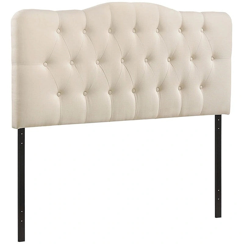 Tête de lit capitonnée arquée de très grand format King Size en tissu couleur ivoire