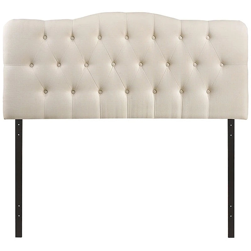 Tête de lit capitonnée arquée de très grand format King Size en tissu couleur ivoire