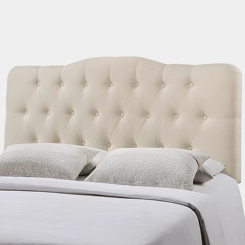 Tête de lit capitonnée arquée de très grand format King Size en tissu couleur ivoire