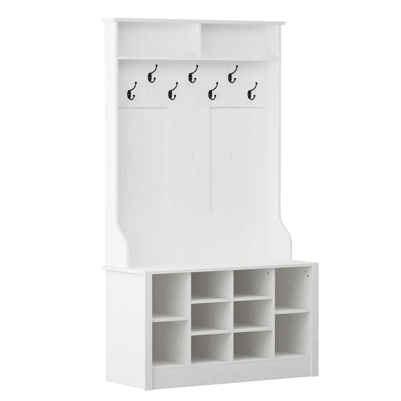 Meuble d'entrée avec patères, banc de rangement à chaussures en bois blanc