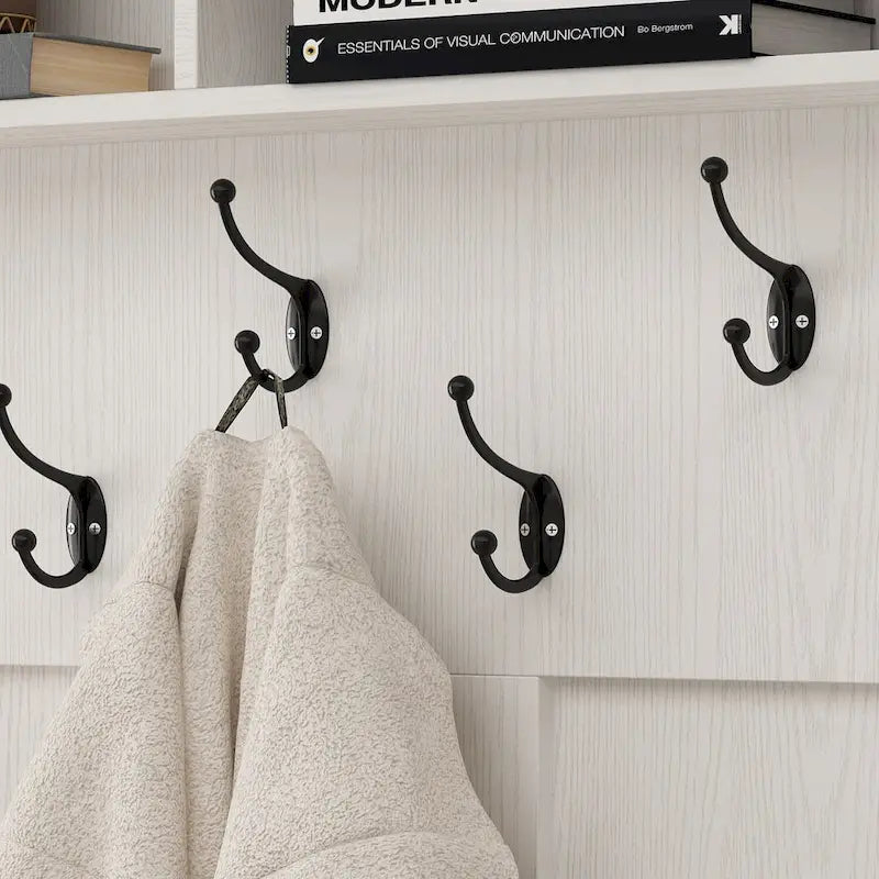 Meuble d'entrée avec patères, banc de rangement à chaussures en bois blanc