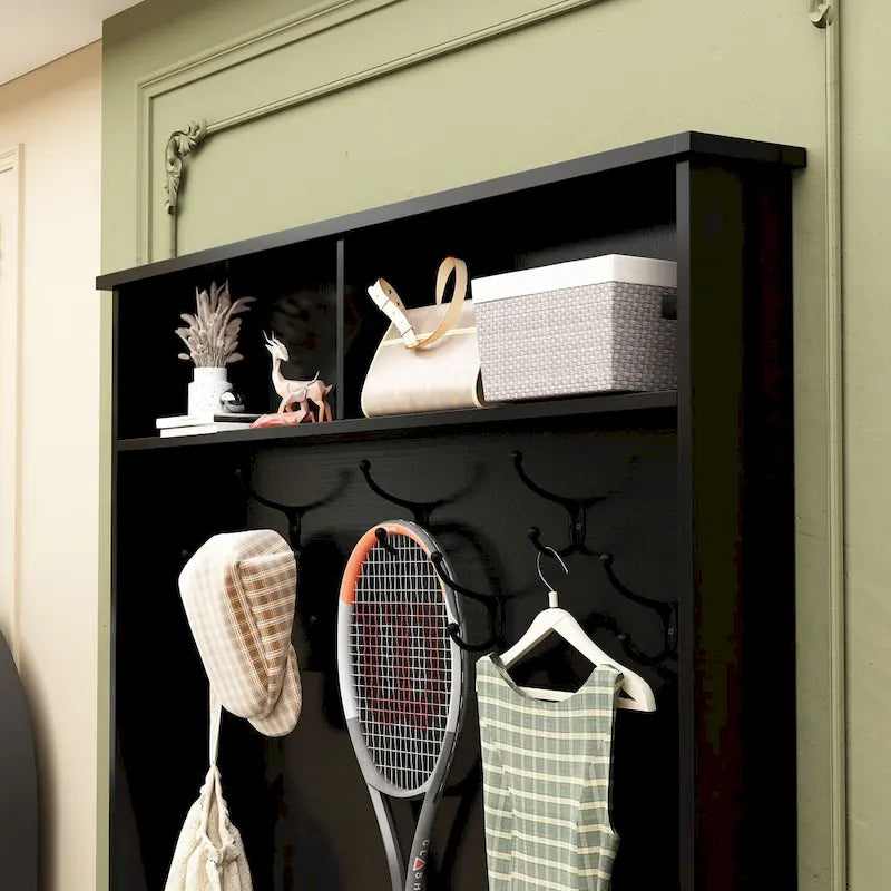 Meuble d'entrée avec patères, banc de rangement à chaussures en bois blanc
