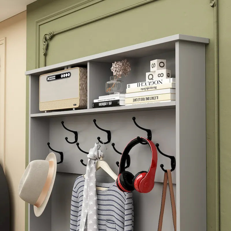 Meuble d'entrée avec patères, banc de rangement à chaussures en bois blanc