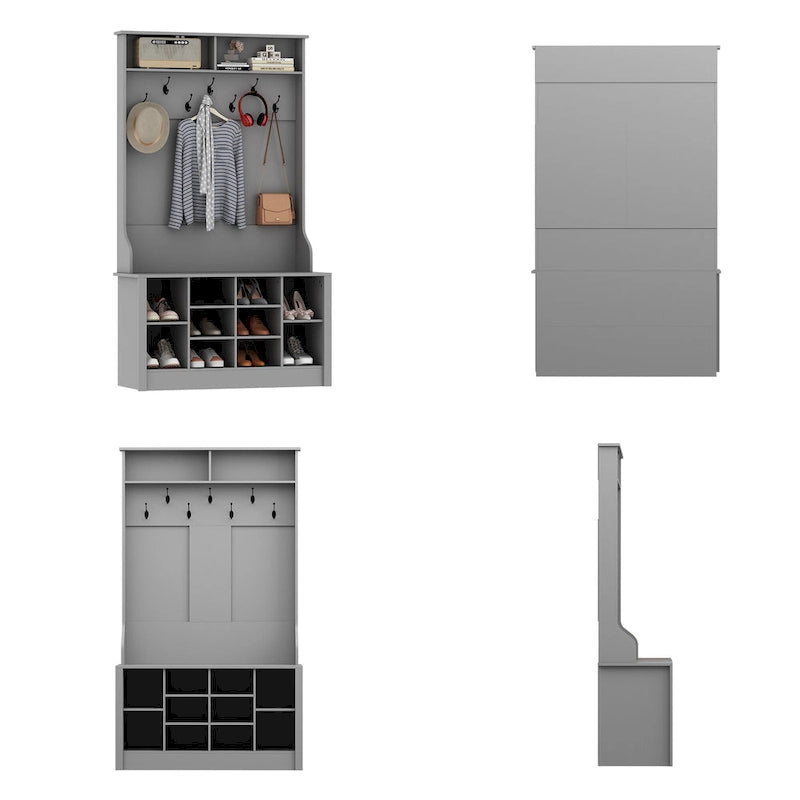 Meuble d'entrée avec patères, banc de rangement à chaussures en bois blanc