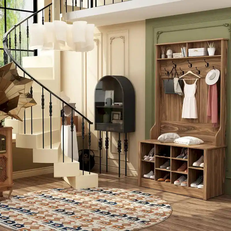 Meuble d'entrée avec patères, banc de rangement à chaussures en bois blanc