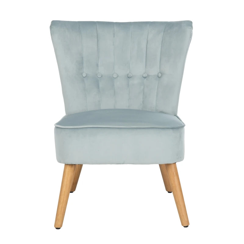 Fauteuil d'appoint capitonné en velours du milieu du siècle avec pieds en bois naturel