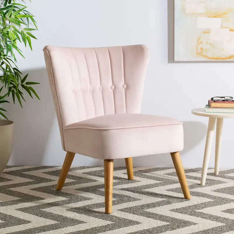 Fauteuil d'appoint capitonné en velours du milieu du siècle avec pieds en bois naturel