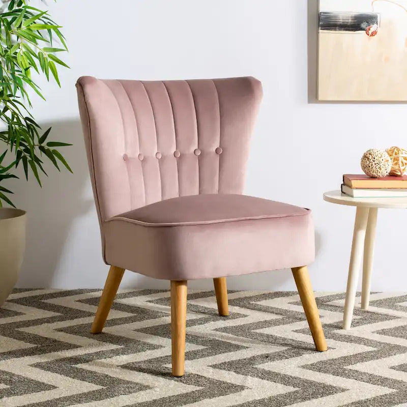 Fauteuil d'appoint capitonné en velours du milieu du siècle avec pieds en bois naturel