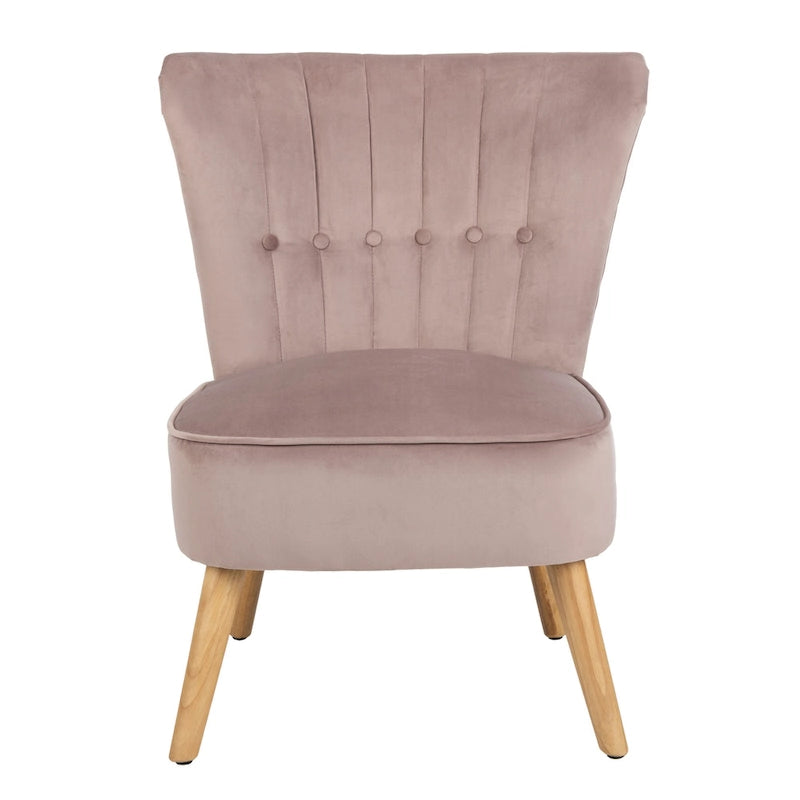 Fauteuil d'appoint capitonné en velours du milieu du siècle avec pieds en bois naturel