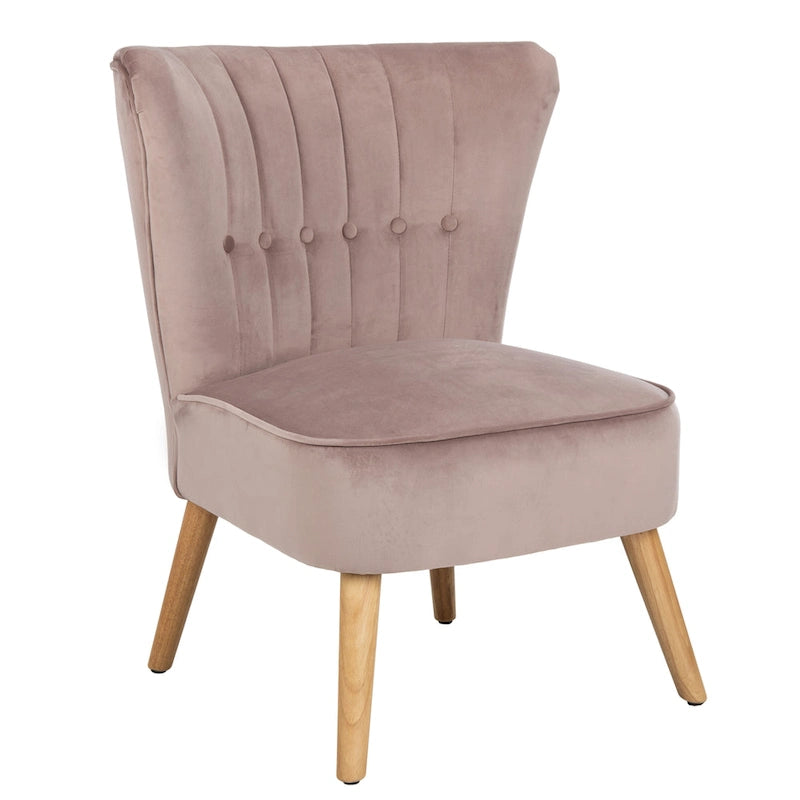 Fauteuil d'appoint capitonné en velours du milieu du siècle avec pieds en bois naturel