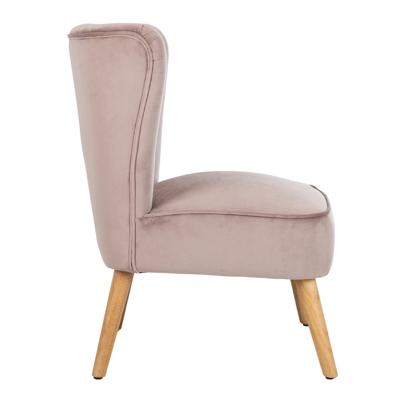 Fauteuil d'appoint capitonné en velours du milieu du siècle avec pieds en bois naturel