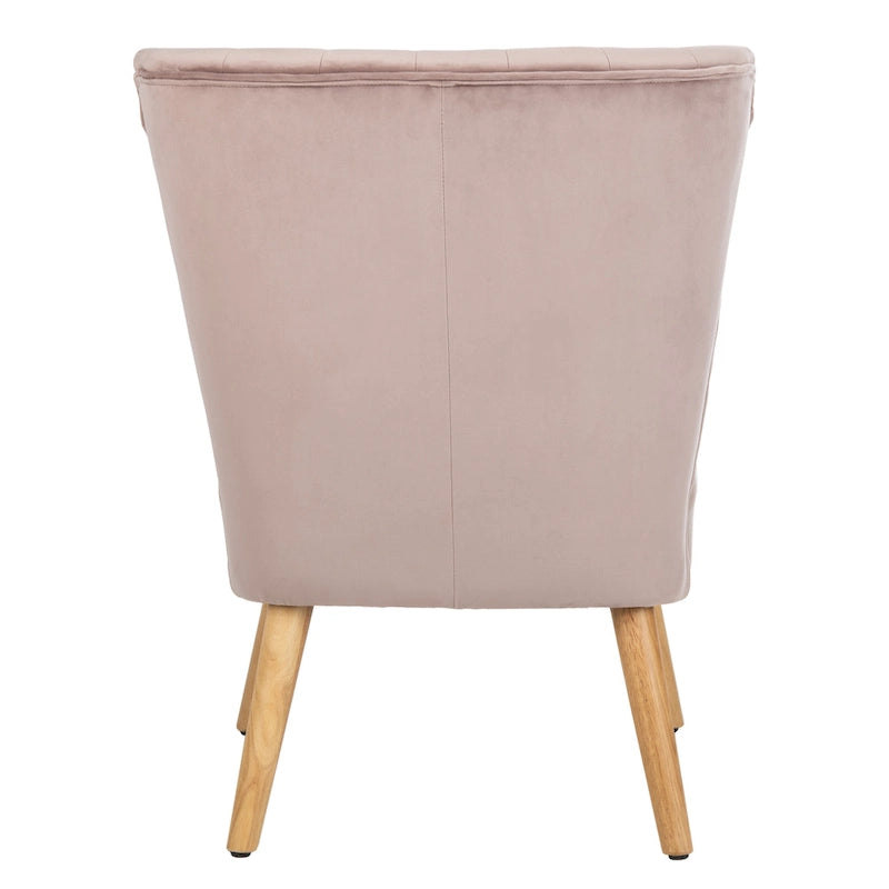 Fauteuil d'appoint capitonné en velours du milieu du siècle avec pieds en bois naturel