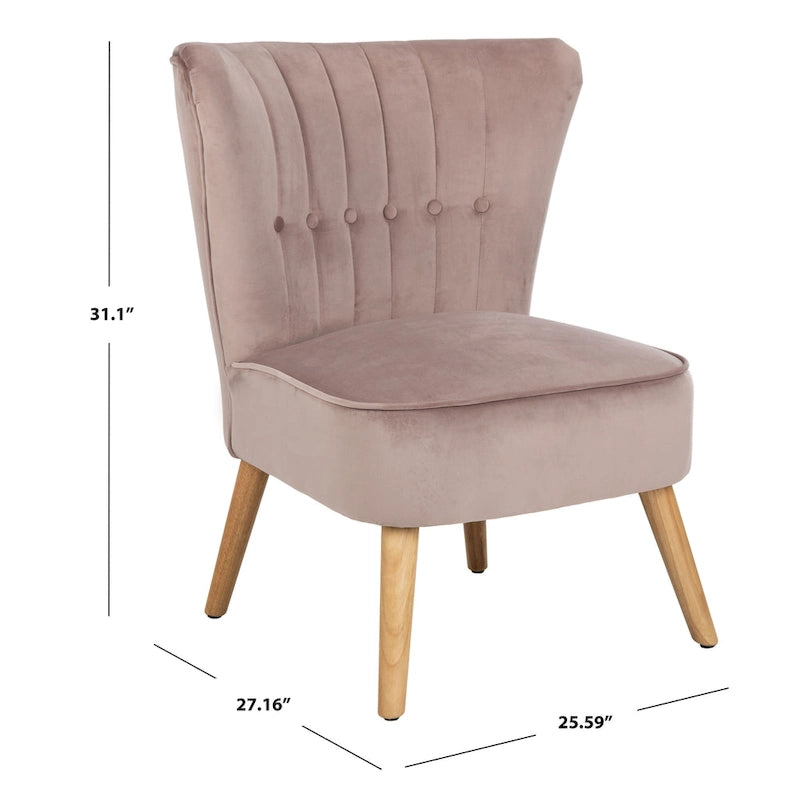 Fauteuil d'appoint capitonné en velours du milieu du siècle avec pieds en bois naturel